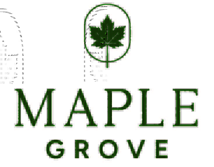 A logo with a leaf and the words "Maple Grove" in green.